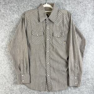 BC Ethic Western Shirt Mens Small Gray Striped Pearl Snap Button Up Cowboy Rodeo
